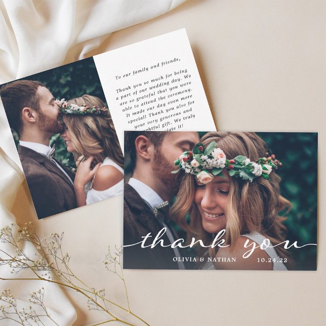 Simple and Stylish | Modern Two Photo Wedding Thank You Card (Creator Uploaded)