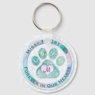 Simple and Sweet Pet Memorial Monogram Heart Paw Key Ring