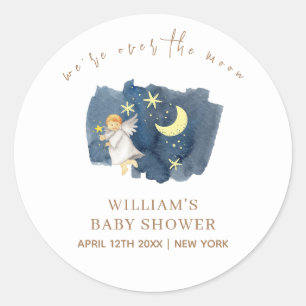 Simple Angel Moon Star Baby Shower  Classic Round Sticker
