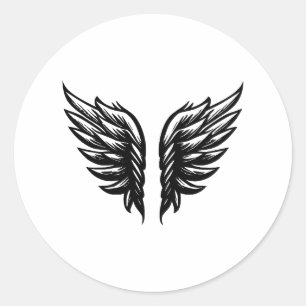 Simple Angel Wings Elegance in Black and White Classic Round Sticker
