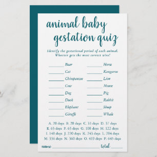 Simple Animal Baby Teal Aqua Gestational Game