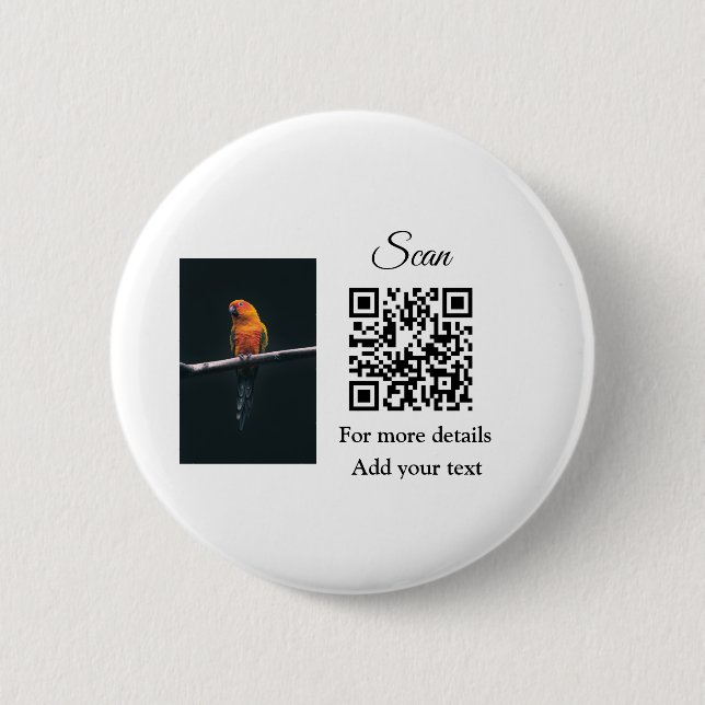 Simple animal name details QR code add text photo  6 Cm Round Badge (Front)