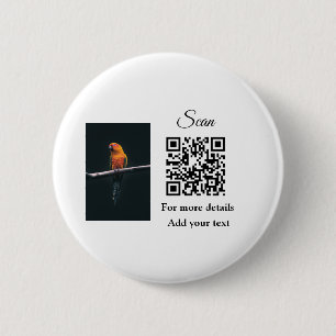 Simple animal name details QR code add text photo  6 Cm Round Badge