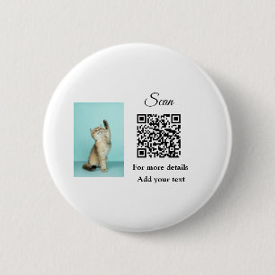 Simple animal name details QR code add text photo  6 Cm Round Badge