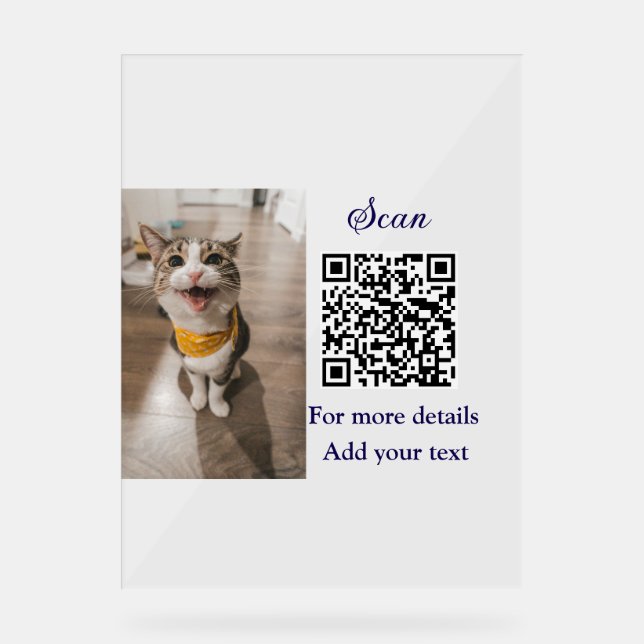Simple animal name details QR code add text photo  Acrylic Sign (Front)