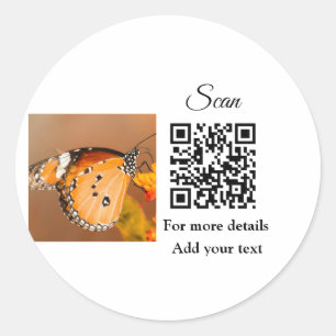 Simple animal name details QR code add text photo Classic Round Sticker