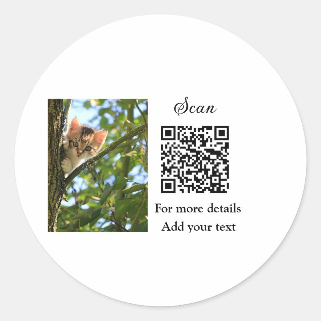Simple animal name details QR code add text photo  Classic Round Sticker (Front)