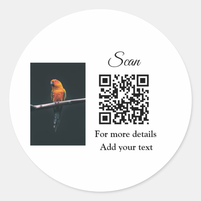 Simple animal name details QR code add text photo  Classic Round Sticker (Front)