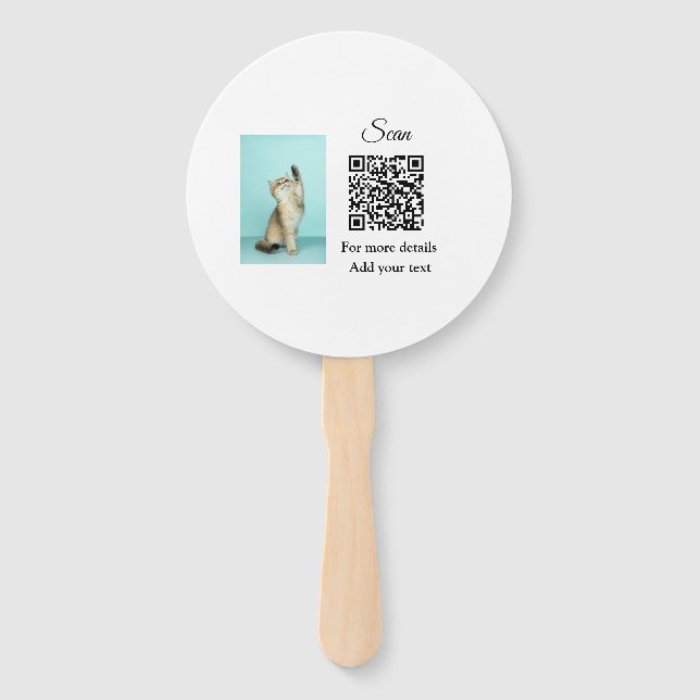 Simple animal name details QR code add text photo  Hand Fan (Front)