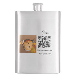 Simple animal name details QR code add text photo Hip Flask