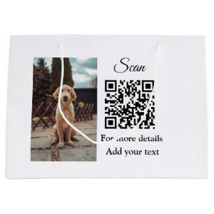 Simple animal name details QR code add text photo Large Gift Bag