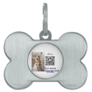 Simple animal name details QR code add text photo Pet ID Tag