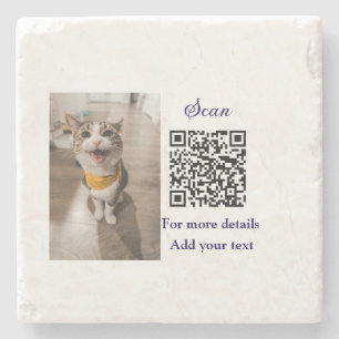 Simple animal name details QR code add text photo  Stone Coaster