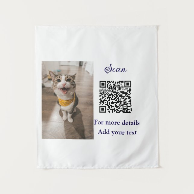 Simple animal name details QR code add text photo  Tapestry (Front)