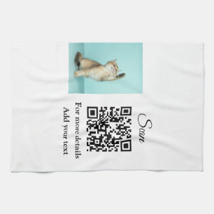Simple animal name details QR code add text photo  Tea Towel