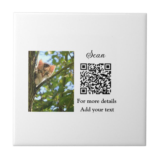 Simple animal name details QR code add text photo  Tile (Front)
