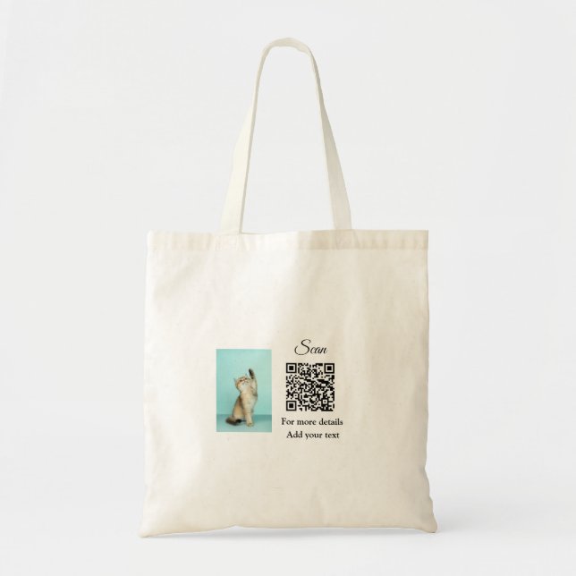 Simple animal name details QR code add text photo  Tote Bag (Front)