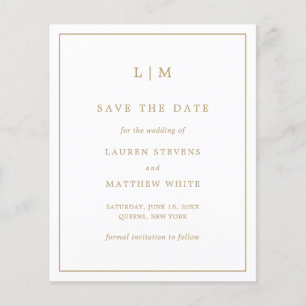 Simple Antique Gold Budget Wedding Save the Date