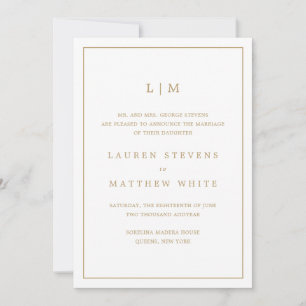 Simple Antique Gold Monogram Elegant Wedding Announcement
