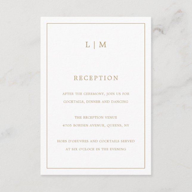 Simple Antique Gold Monogram Elegant Wedding Enclosure Card (Front)