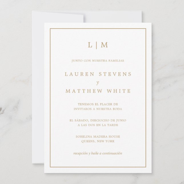 Simple Antique Gold Monogram Elegant Wedding Invitation (Front)