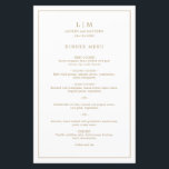 Simple Antique Gold Monogram Elegant Wedding Menu<br><div class="desc">Simple wedding menu featuring a modern yet elegant design with your two letter monogram along with your names and date surrounded by a thin border. All text is in faux gold over a white background. The fonts and background colours may be changed to any colours you wish by clicking the...</div>