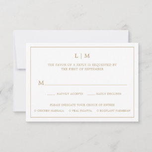 Simple Antique Gold Monogram Elegant Wedding RSVP Card