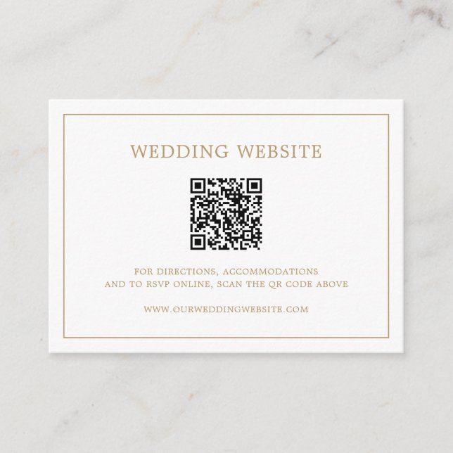 Simple Antique Gold Monogram QR Code Wedding Enclosure Card (Front)