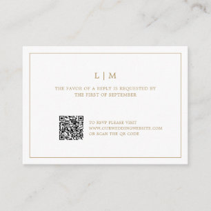 Simple Antique Gold Monogram QR Code Wedding RSVP Card