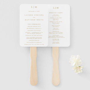 Simple Antique Gold Monogram Wedding Program Hand Fan