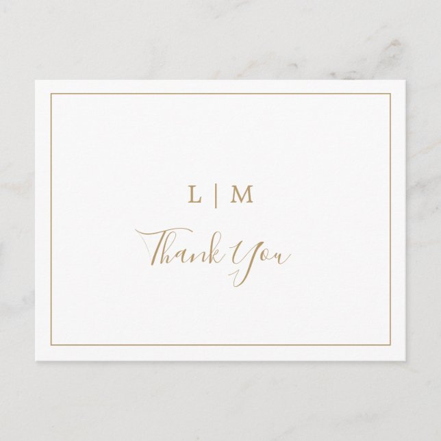 Simple Antique Gold Monogram Wedding Thank You Postcard (Front)