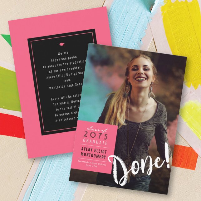 Simple Any Colour Box Minimalist Photo Graduation Announcement (Simple Pink Box Done! Modern Minimalist Photo Graduation Announcement @ zazzle.com/color_therapy)