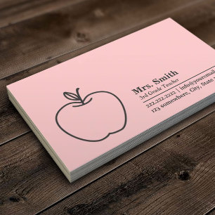 Simple Apple School Teacher Pink Business Card
