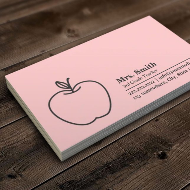 Simple Apple School Teacher Pink Business Card (Creator Uploaded)