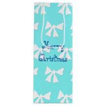 Simple Aqua Blue and White Bow Pattern Gift Bag