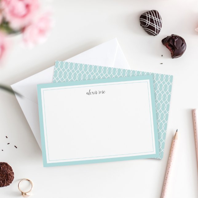 Simple Aqua Bordered Personalised Stationery Flat Card (Creator Uploaded)