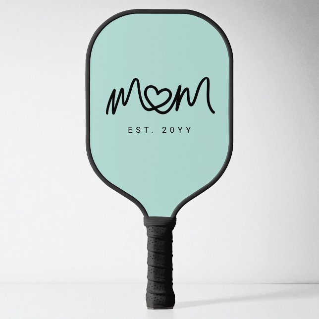 Simple Aqua Heart Script New Mum Established Est Pickleball Paddle (Simple Aqua Heart Script New Mom Established Est Pickleball Paddle)