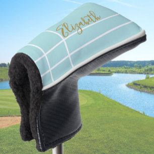 Simple aqua minimalist custom name ladies golf head cover