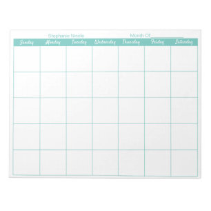 Simple Aqua Thin Border Name Monthly Planner Notepad