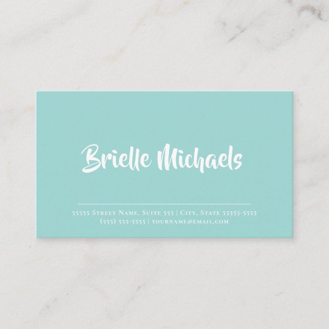 Simple Aqua Turquoise Handwritten Brush Script Business Card (Front)