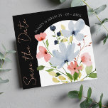 Simple Arch Black and Pink Floral Wedding Save The Date<br><div class="desc">Simple Arch Black and Pink Floral Wedding Save the Date Cards - Elegant Botanical Design with Pink Script Typography. Announce your wedding in style with our modern boho save-the-date cards showcasing a captivating blend of blue and pink flowers, complemented by lush greenery and a black arch. The elegant botanical design...</div>