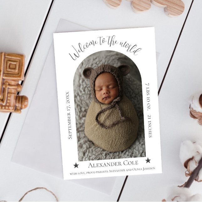 Simple Arch Frame Photo Birth Announcement (White Simple Arch Frame Photo Birth Announcement)
