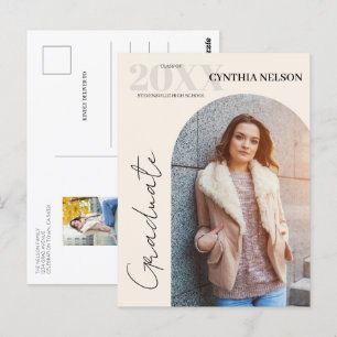 Simple Arch Photo Beige Graduation Announcement Postcard