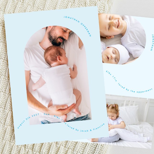simple arch photo collage baby blue boy birth announcement (Creator Uploaded)