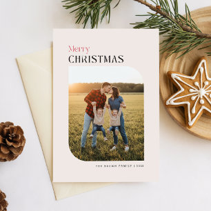 Simple Arch Photo Family Name Christmas Wishes Holiday Card