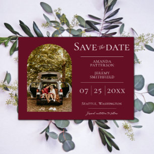 Simple Arch Photo Wine Red Save the Date