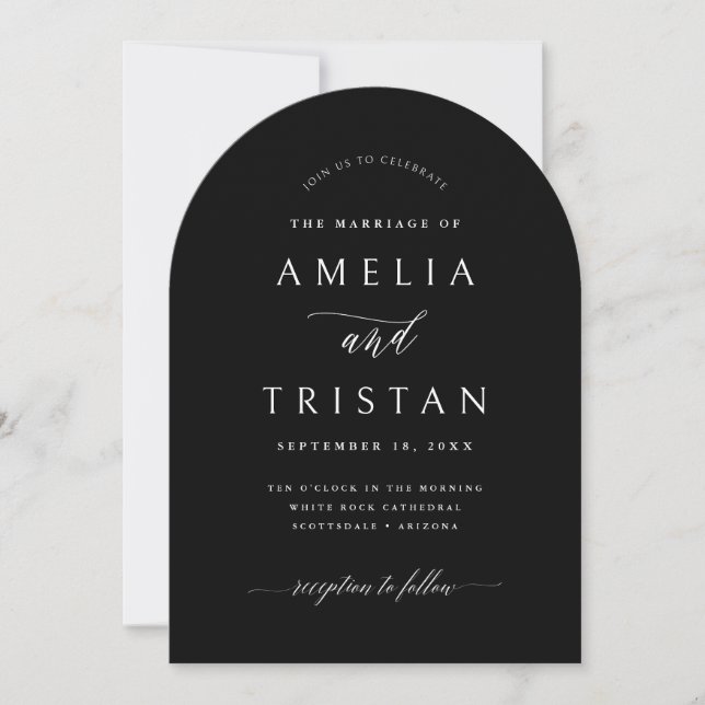 Simple Arch Wedding Calligraphy Invitation Card (Front)