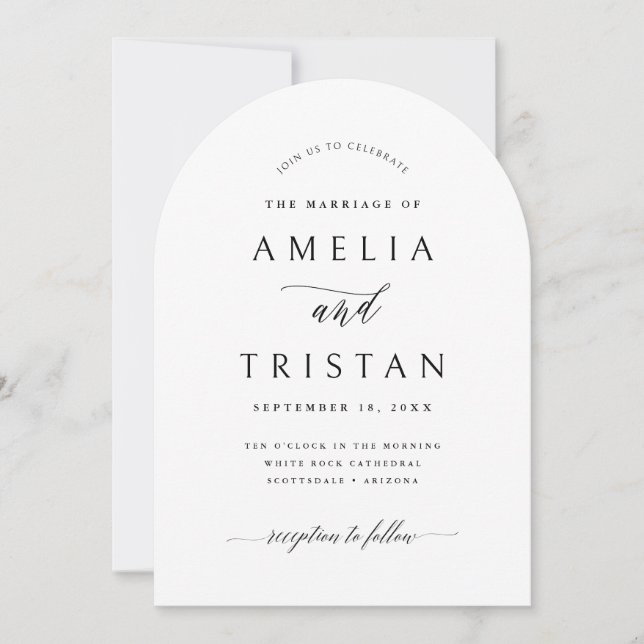 Simple Arch Wedding Calligraphy Invitation Card (Front)