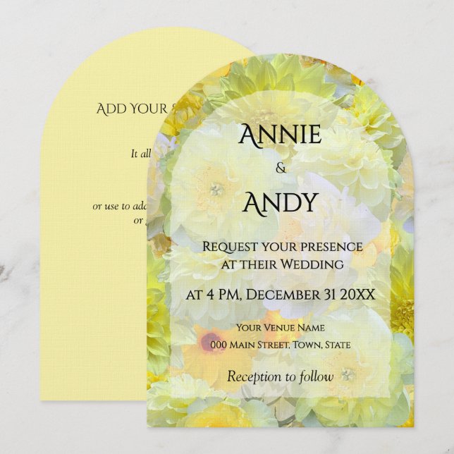 Simple Arched Die-Cut Yellow Floral Wedding Invitation (Front/Back)