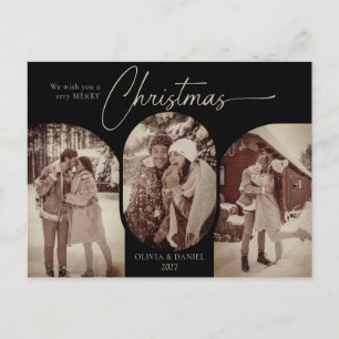 Simple arches shape 3 photo black christmas holiday postcard